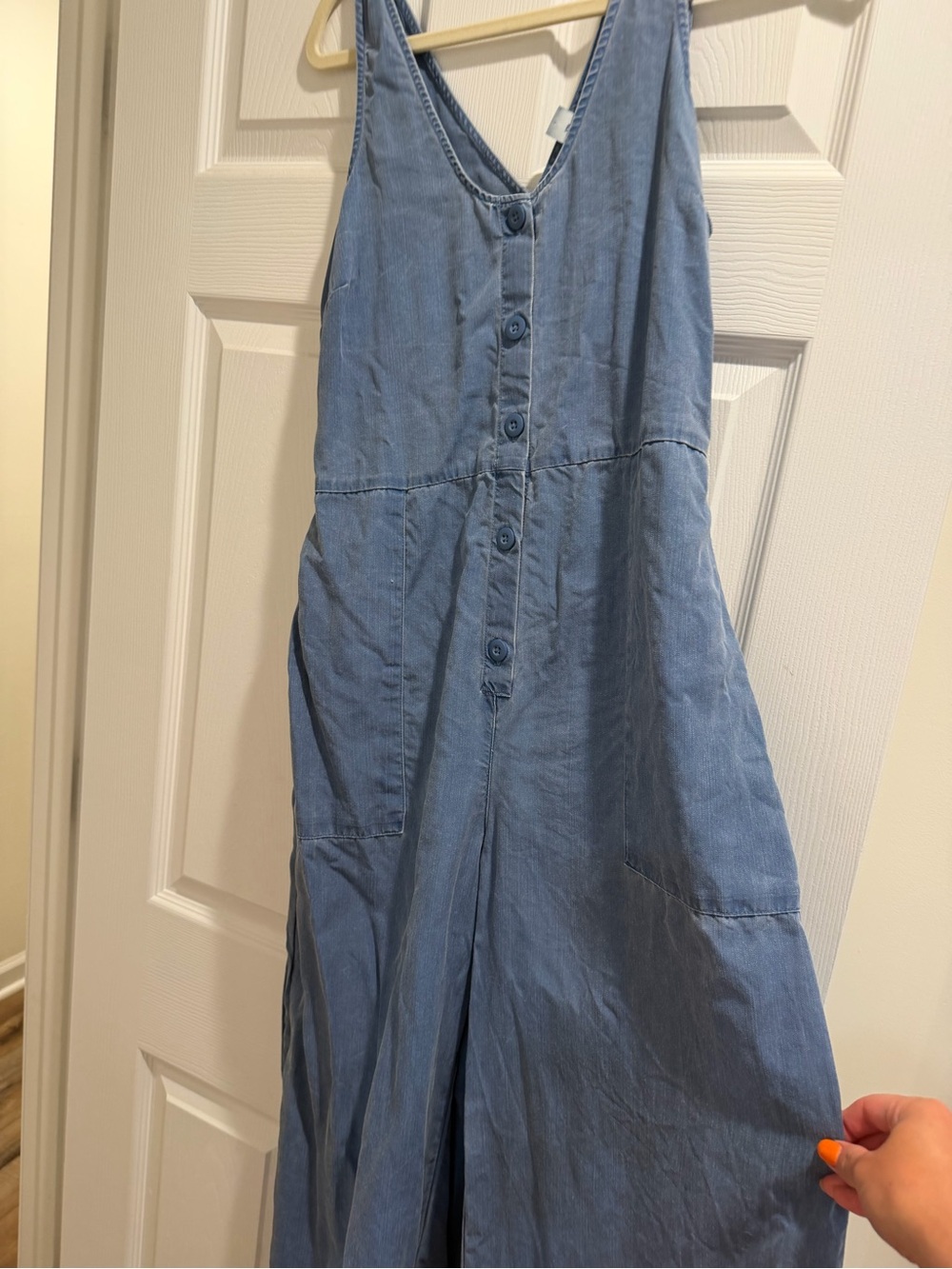 Sleeveless Wide-Leg Blue bohemian Denim Jumpsuit with Tie Waist - Picture 6 of 14